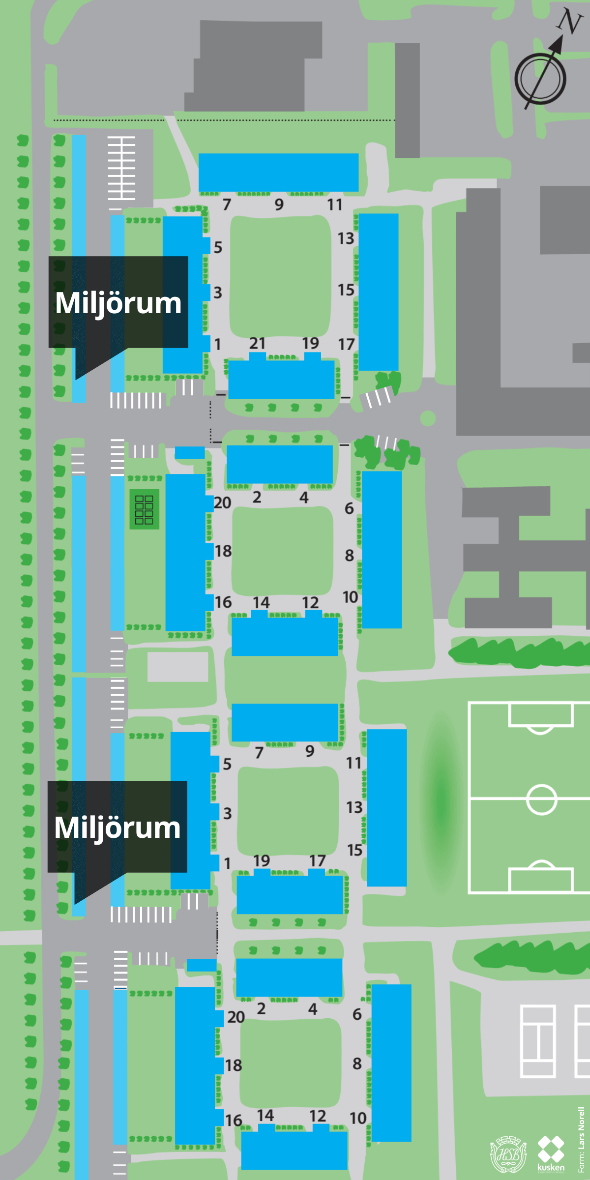 Karta vart miljörummen i Brf Kusken, Östersund, ligger