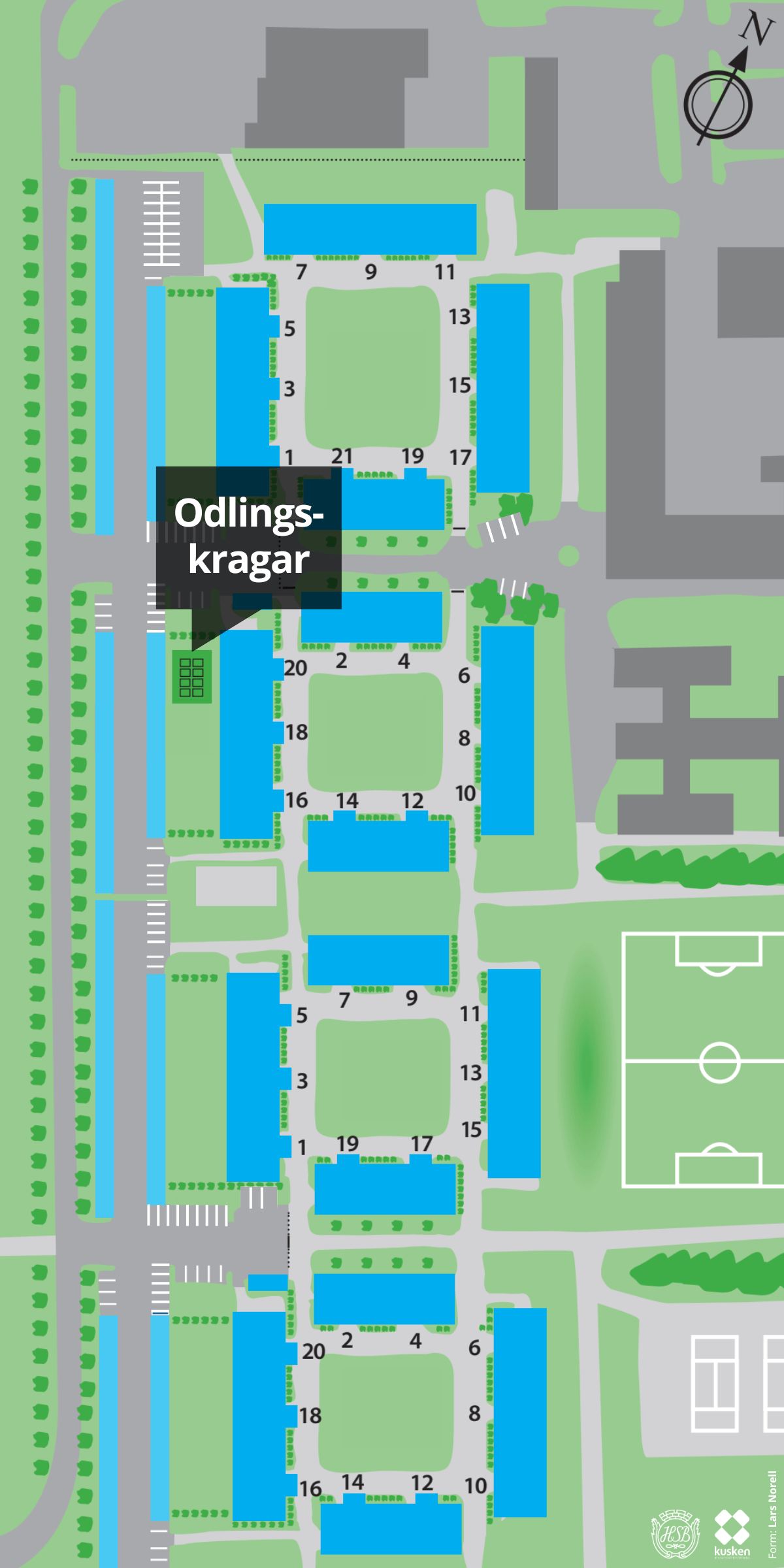 Karta vart odlingskragar i Brf Kusken, Östersund, ligger
