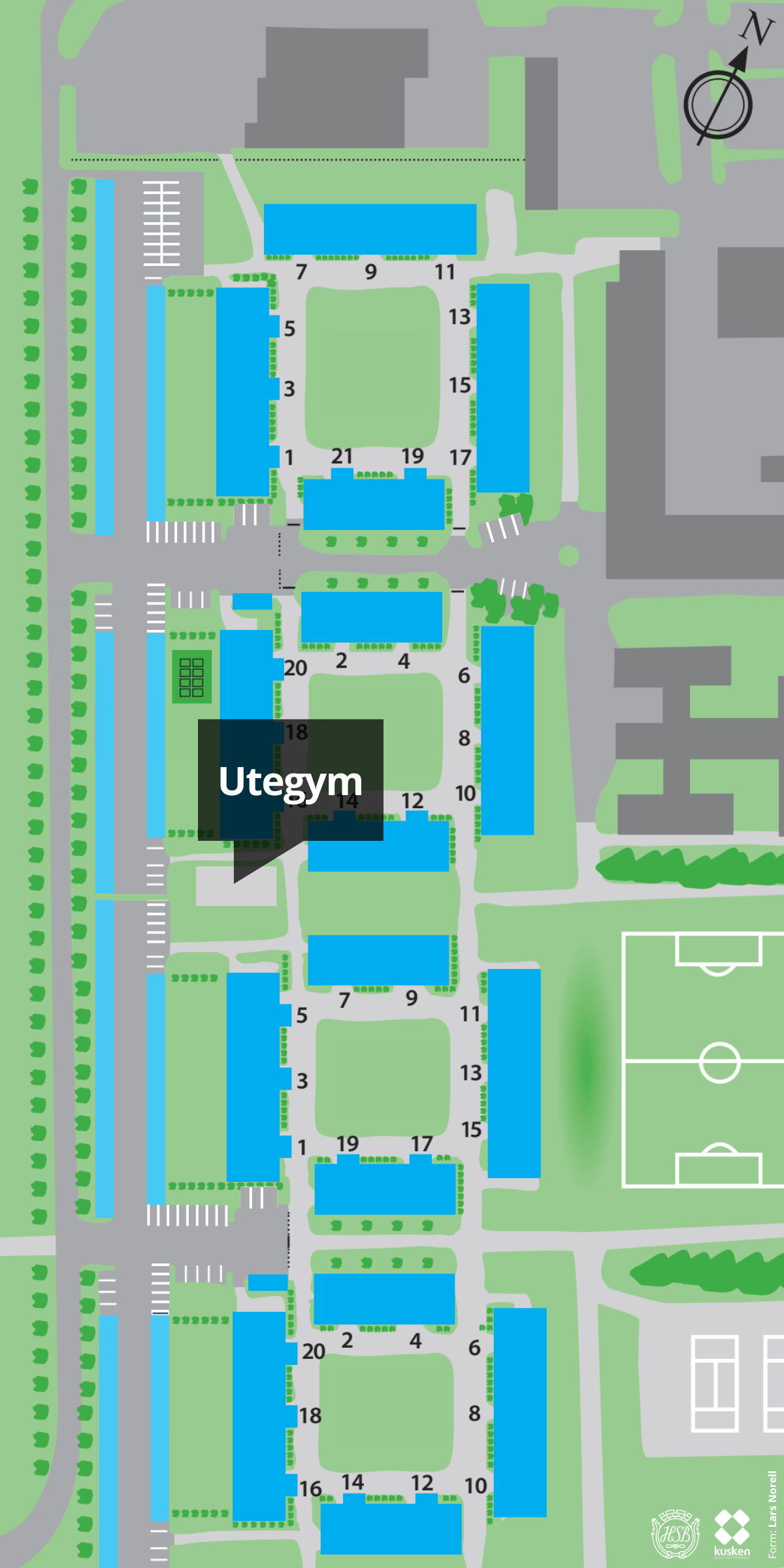 Karta över utegymmet i Brf Kusken, Östersund