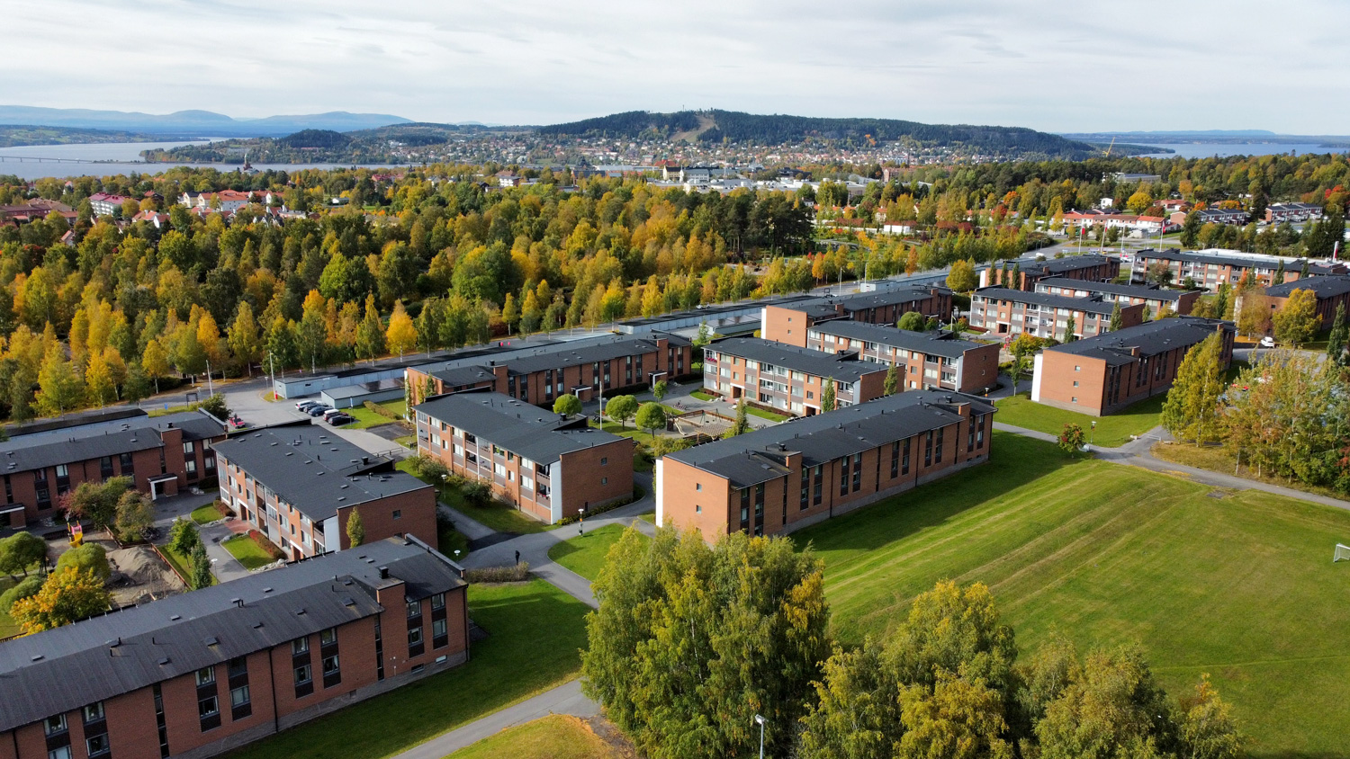 Drönarbild över HSB Brf Kusken, Östersund
